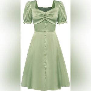 Brand New PLUS 2XL Puff Sleeve A-Line Satin Dress